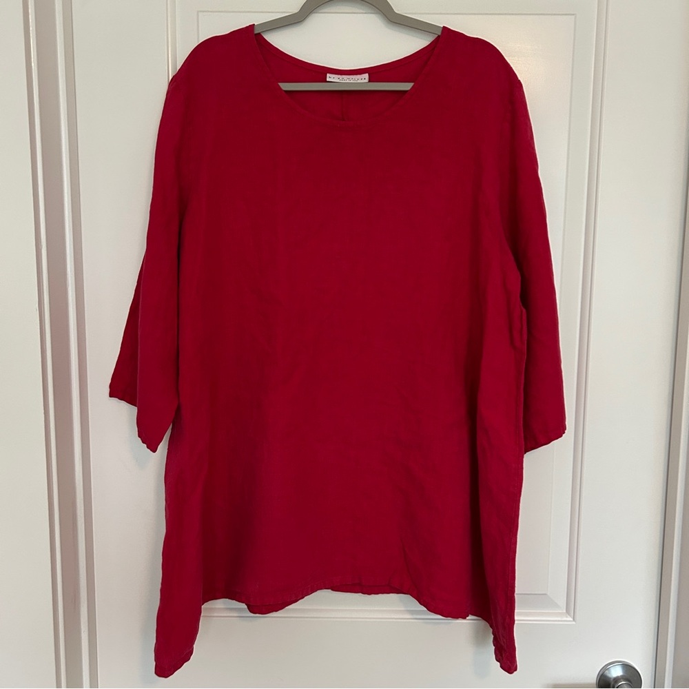 bryn Walker Red Linen Tunic Top, Size Large